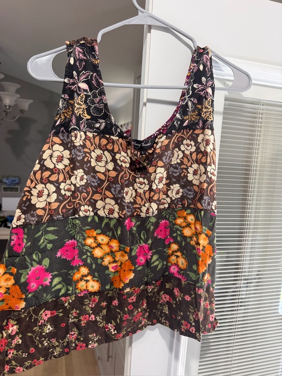 Young Threads Tops - Young threads Boho Floral Patchwork Tank Top - Brown with Orange & Pink Floral